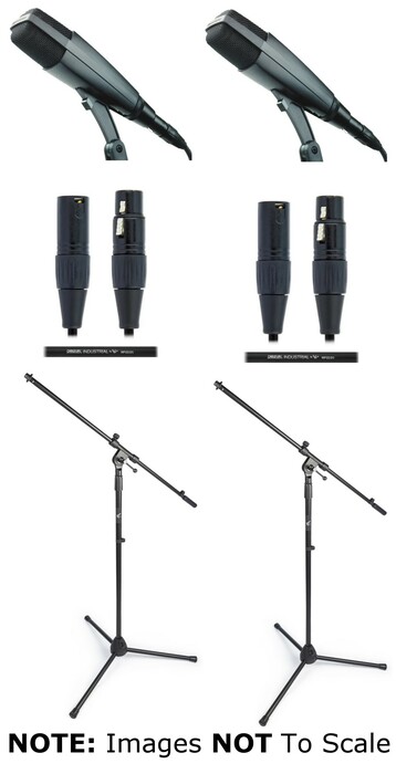 Sennheiser MD 421-II DUO-K Two (2) Cardioid Recording Microphones With Boom Stands And Cables