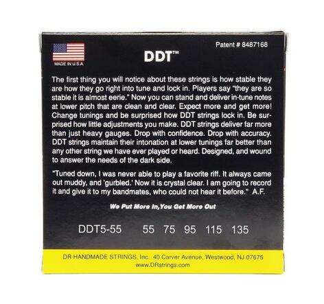 DR Strings DDT5-55 Drop-Down Tuning Bass Strings, 5-String Extra Heavy 55-135