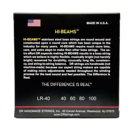 DR Strings LR-40 Hi-Beam Stainless Steel Bass Strings, Light 40-100