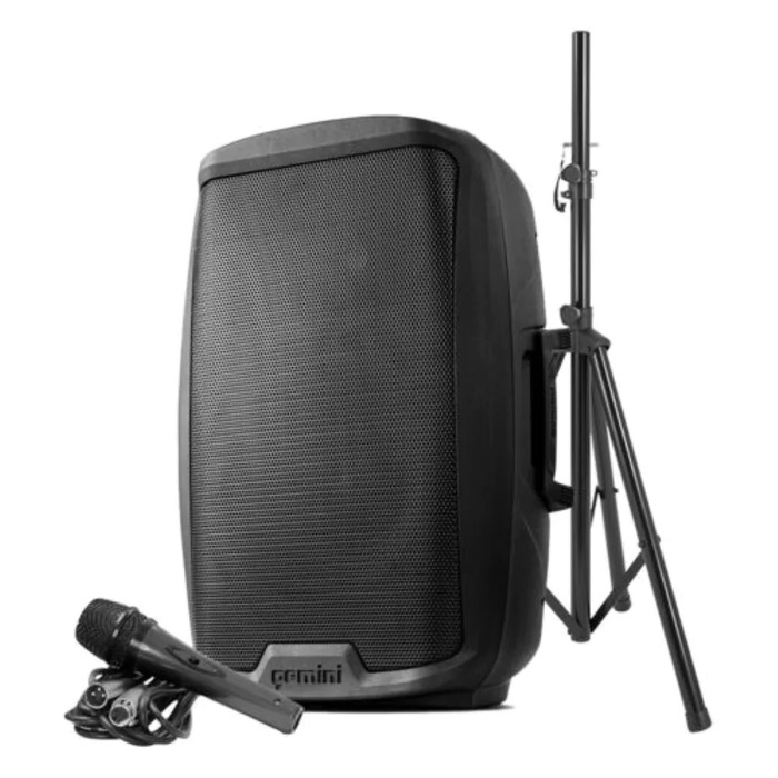 Gemini AS-2115BT-PK 15” Powered PA Speaker, Speaker Stand And Wired Microphone