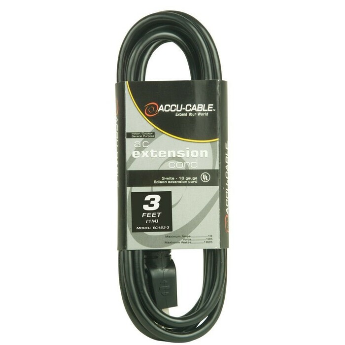 Accu-Cable ECCOM-3 3' 16AWG IEC Male To IEC Female Extension Cord