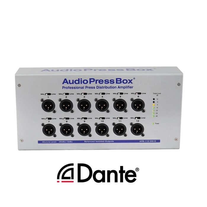 Audio Press Box APB-112-OW-D Active, On Wall, 1 Channel DANTE Input, 12 LINE/Mic Outputs