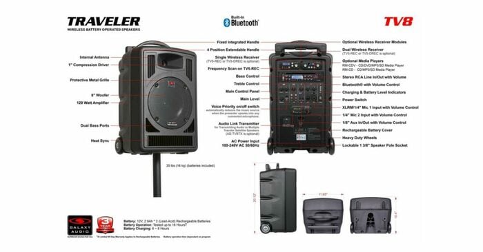 Galaxy Audio TV8-00000000 8" Rechargeable Active Portable PA System 120W