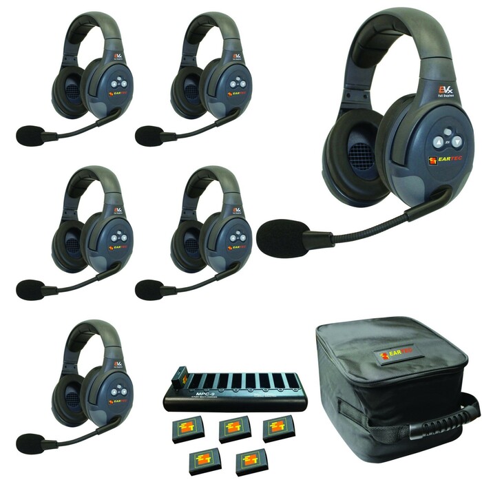Eartec Co EVX6D Full Duplex Wireless Intercom System W/ 6 Headsets