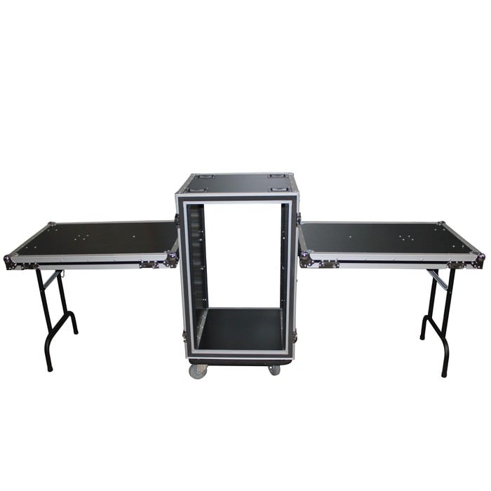 ProX T-18RSPWDST 18U, 20" Deep Shockproof Vertical Rack With Casters And Two Side Tables