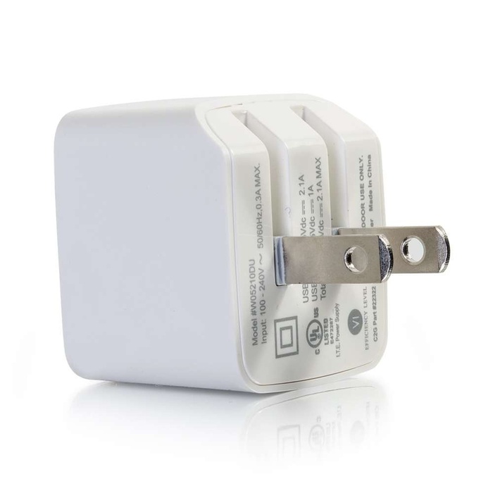 Cables To Go 2-Port USB Wall Charger 22322 AC To USB Adapter, 5V 2.1A Output
