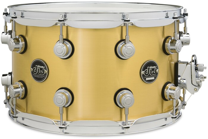 DW Performance Series 8x14" Polished Brass Snare Drum Performance Quarter-sized Lugs, TruePitch Tuning Tension Rods, And MAG Throw-off