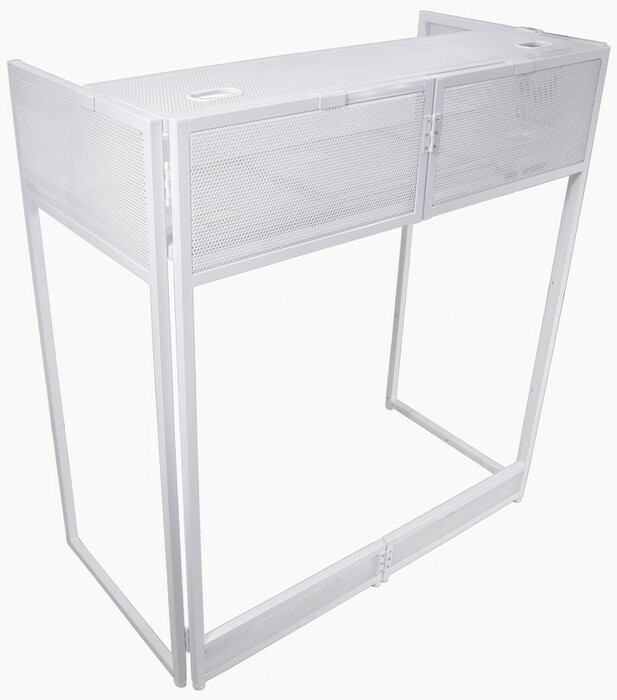 ProX XF-VISTAWHMK2 Vista DJ Booth Table Work Station With White Black Scrims And Carrying Bag White Frame