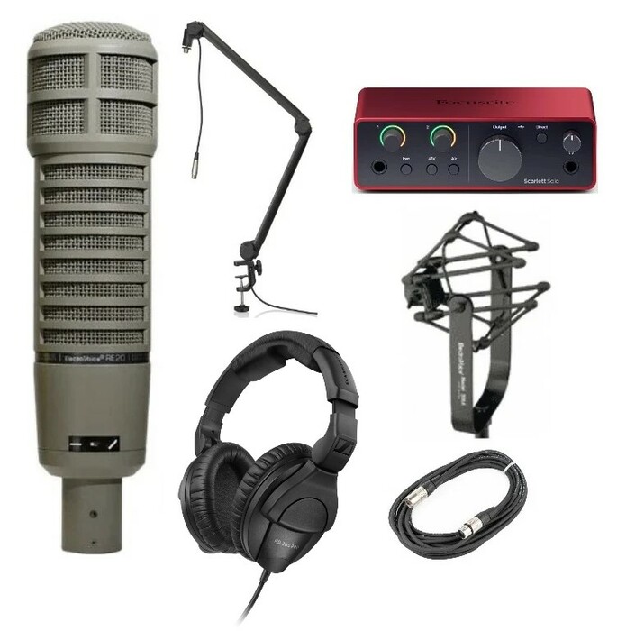 Electro-Voice Voice Over RE20 Bundle Dynamic Microphone With Boom Mic Stand And Audio Interface