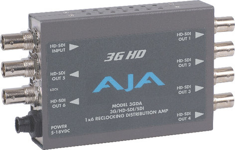 AJA Video Systems Inc 3GDA 1x6 SD/HD/3G-SDI Reclocking Distribution Amplifier with Power Supply 3GDA
