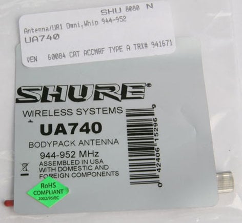 Shure UA740 Replacement Omni Whip Antenna For Select Bodypack Transmitters And Receivers (944-952MHz)