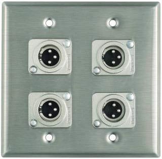 Pro Co WP2012 Dual Gang Wallplate With 4 XLRM Jacks, Steel