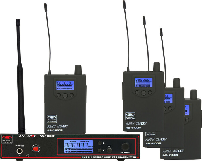 Galaxy Audio AS-1100-4 UHF Wireless In-Ear Monitor System, 4 Receivers With EB4 Ear Buds