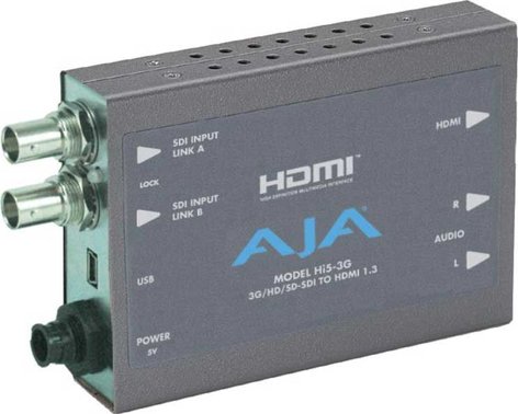 AJA Video Systems Inc Hi5-3G SD/HD/Dual-Link/3G-SDI to HDMI 1.3a Video & Audio Mini Converter with Power Supply HI5-3G
