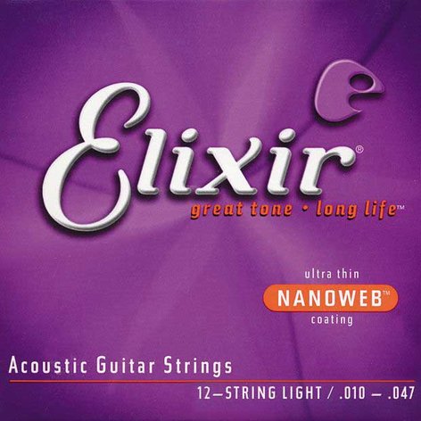 Elixir 11152 Light 80/20 Bronze 12-String Acoustic Guitar Strings With NANOWEB Coating