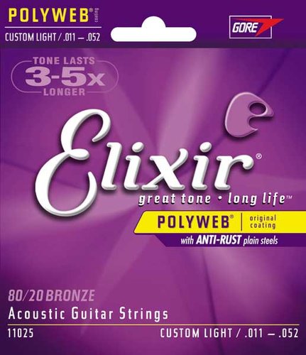 Elixir 11025 Custom Light 80/20 Bronze Acoustic Guitar Strings With POLYWEB Coating