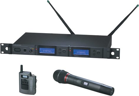 Audio-Technica AEW-5316AC Dual Wireless Microphone System with Bodypack Transmitter & AEW-T6100a Hypercardioid Dynamic Mic/Transmitter, UHF Band C: 541.500 MHz to 566.375 MHz AEW-5316AC