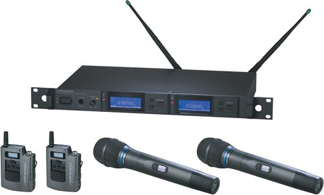Audio-Technica AEW-5415AC Wireless Microphone System with 2 x Bodypack Transmitters & 2 x AEW-T5400a Cardioid Condenser Mic/Transmitter, UHF Band C: 541.500 MHz to 566.375 MHz AEW-5415AC