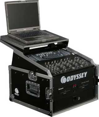 Odyssey FZGS1004 Glide Style Combo Rack Case (10 RU Slanted, 4 RU Vertical, with Sliding Laptop Platform) FZGS1004