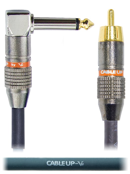 Cable Up by Vu RM-PM2R-3 3 ft RCA Male to 1/4" Right Angle TS Male Unbalanced Cable RM-PM2R-3