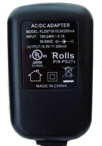 15VDC 200MA 100-240VAC Adapter