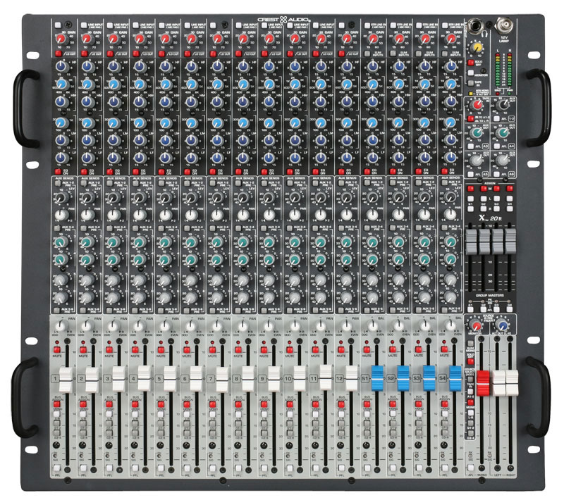Rack Mixer, 12 Mono x 4 Stereo, 20 Mic Inputs
