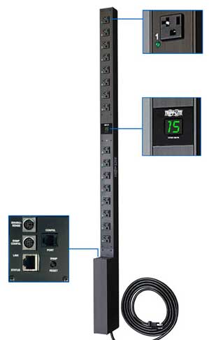 Power Distribution Unit, Digital Current Monitoring, 120V 15A