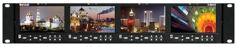 2RU, 4x 4.3" Hi-Res LCD Rack Monitor Unit with Modular I/O