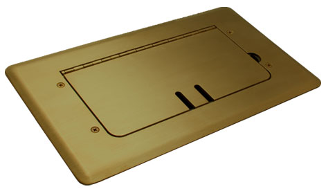 Brass Self-Trimming Steel Floor Box with Cable Slots, WITHOUT Inserts