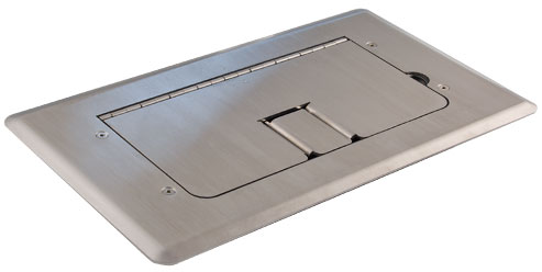 Self-Trimming Stainless Steel Floor Box with Cable Door, WITHOUT Inserts