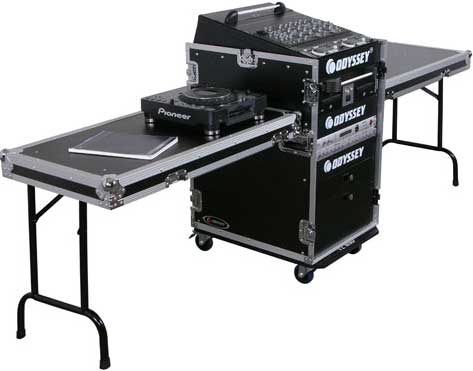 ATA Combo Rack Case (13RU Slanted, 16RU Vertical) with Wheels & 2 Side Tables