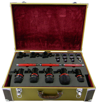 Drum Mic Kit, 8 Mics, Tweed Case