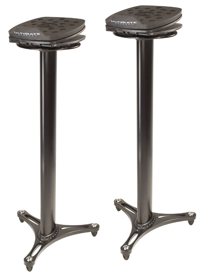 1 Pair Studio Monitor Column Stands in Black with Adjustable Angle and Axis, Foam Platform