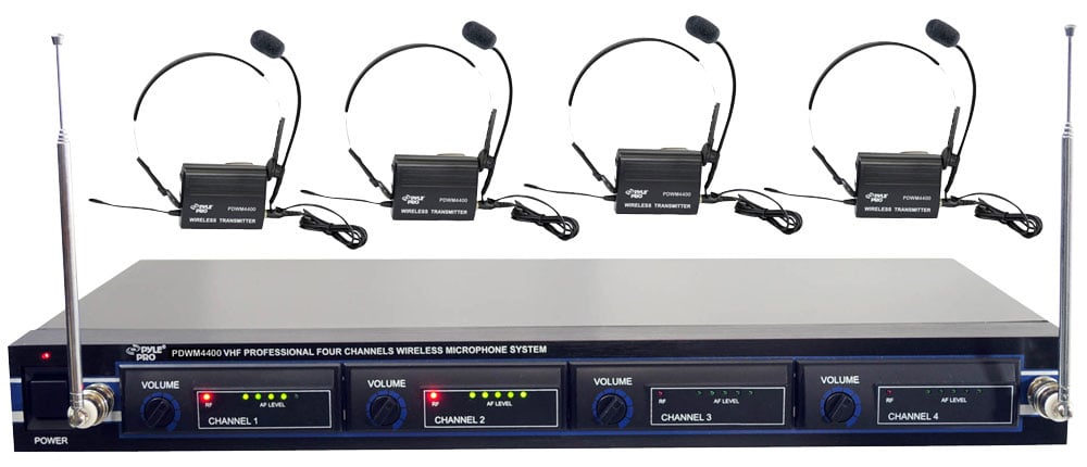 4 Mic VHF Rack Mount Wireless Lavalier/Headset System