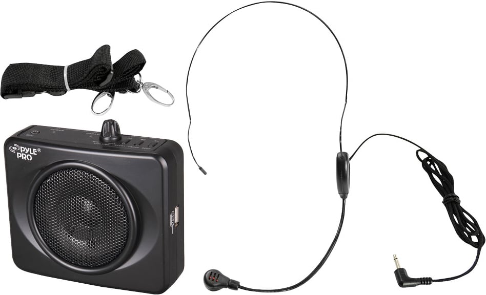 50W Portable Waistband PA Amplifier in Black with Headset Microphone and USB Port