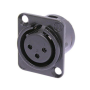 3-Pin Non-Locking XLR Female Chassis Connector in Black with Solder Cups and Silver Contacts