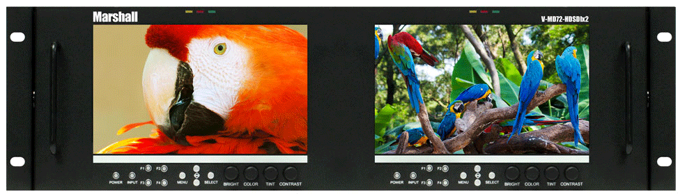 Dual 7" 3RU High Resolution LCD Rack Mount Monitor with Dual HD-SDI Modules and Loop-Through