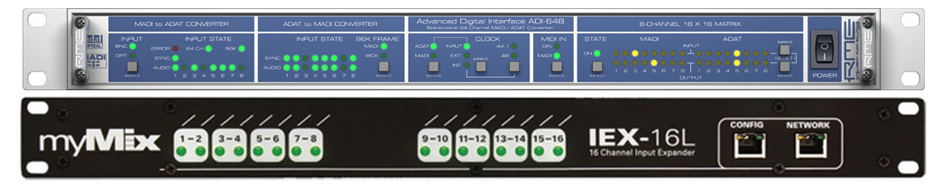 (1) RME ADI-648 with (1) myMix IEX16L-A (MADI to myMix Interface)