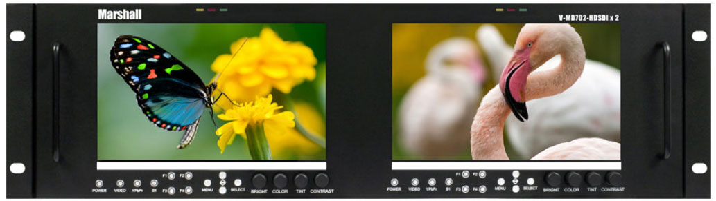 Dual 7" 3RU High Resolution LCD Rack Mount Monitor with Two HD-SDI Inputs and Loop-Through