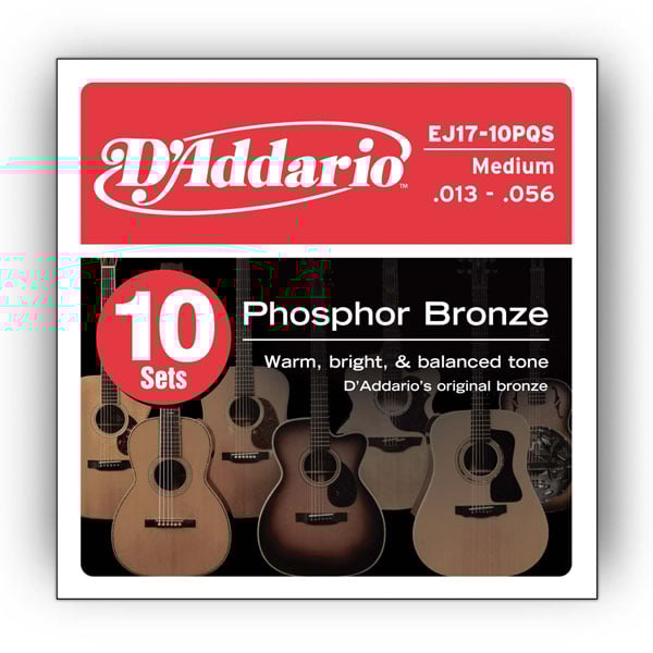 10-Pack of Medium Phosphor Bronze Acoustic Guitar Strings