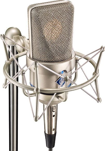 Stereo Pair of Large Diaphragm Cardioid Microphones in Satin Nickel Finish with EA 1 Shockmounts & Aluminum Case