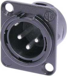 3-Pin XLR Male Chassis Connector in Black with Solder Cups