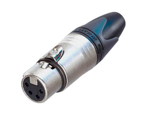 4-Pin Black Metal XLR-F Cable Connector with Silver Contacts