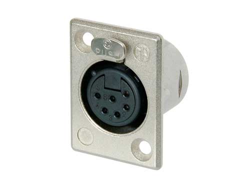 6-Pin XLR-F Rectangular Panel Connector with Nickel Housing, Solder Silver Contacts