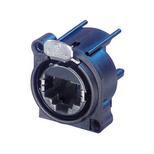 etherCON A-Series Horizontal PCB Mount RJ45 Receptacle with Latch Lock