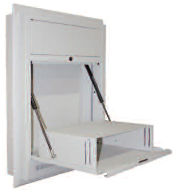 Recessed Wall-Mount Tilt-Out Rack with Controlled-Release