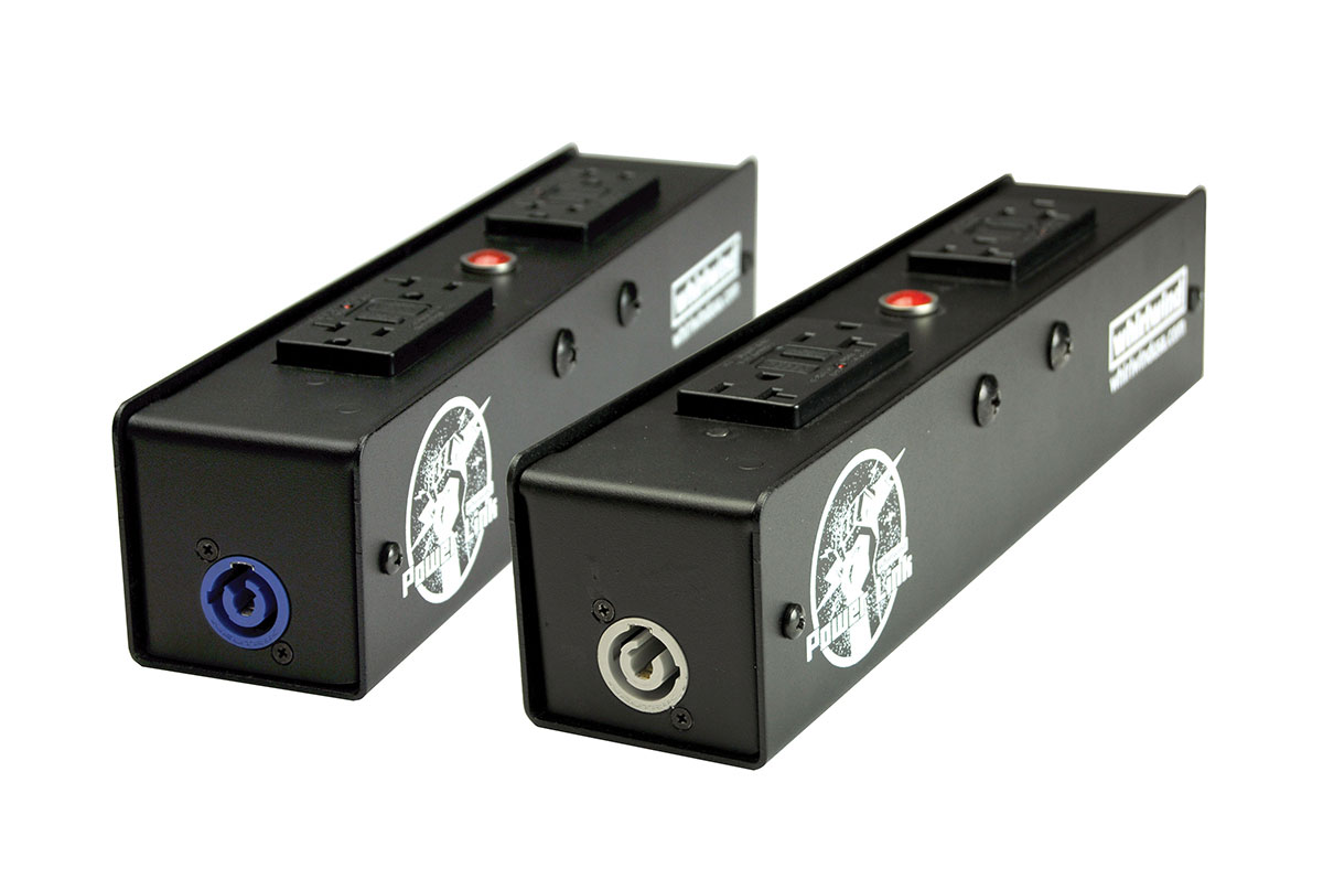 Power Link Distro with (2) 20A GFI, (1) 20A Neutrik Powercon Inlet, (1) 20A Neutrik Powercon Outlet