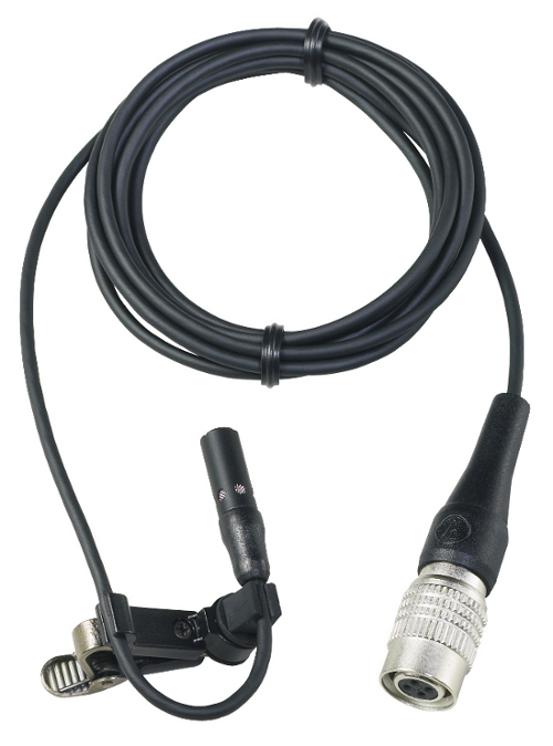 Subminiature Lavalier Microphone, Cardioid, Condenser, Less Power Module, Terminated with Locking 4-Pin for A-T UniPak Wireless Systems