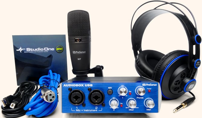 AudioBox 2x2 USB Interface with HD7 Headphones, M7 Mic, Studio One Software