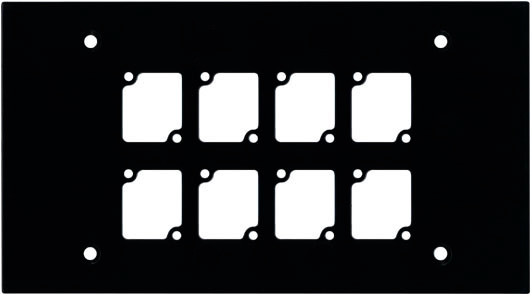 4-Gang Wall Plate, with 8 Cutouts, Black
